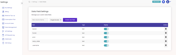 Data management tab